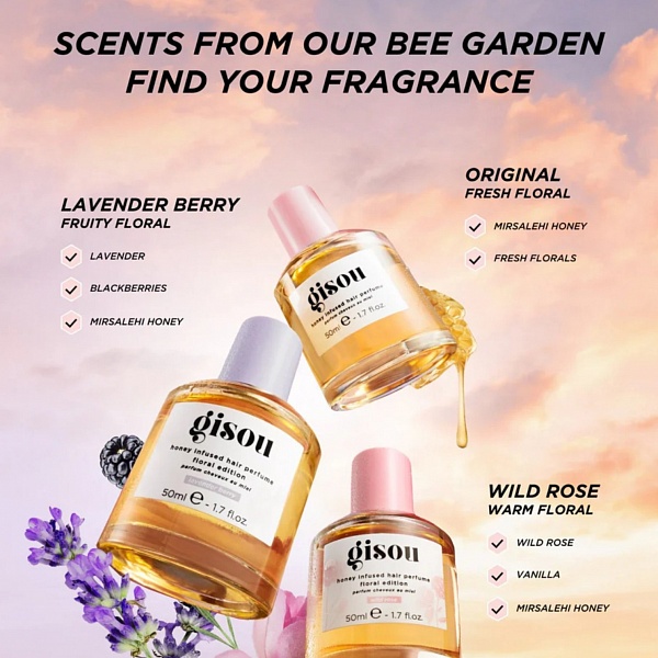 Gisou Honey Infused Hair Perfume Wild Rose / Парфюм для волос Wild Rose, 15 мл